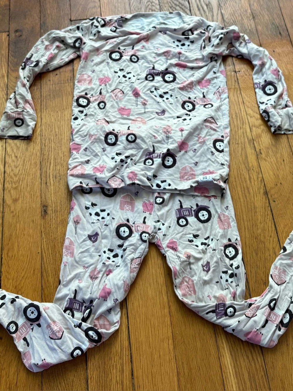 Sweet Bamboo Kids Pink & Purple Tractor Print 2 piece long sleeved Pajama Set